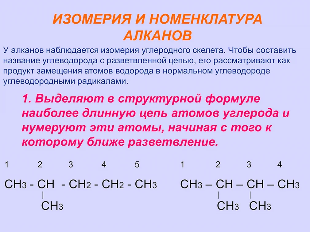 Алканы изомерия номенклатура химические свойства. Цепи по химии изомерия и номенклатура. Алканы с разветвленной цепью. Строение углеродного скелета алканы. Номенклатура разветвленных углеводородов.