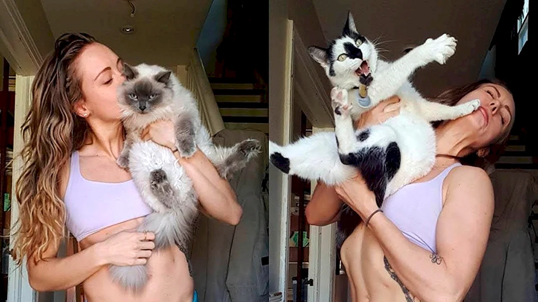 Смешная девушка с котом